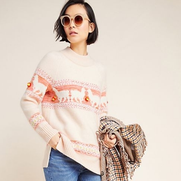 Anthropologie Aimee Llama Pom Pom Tunic 
